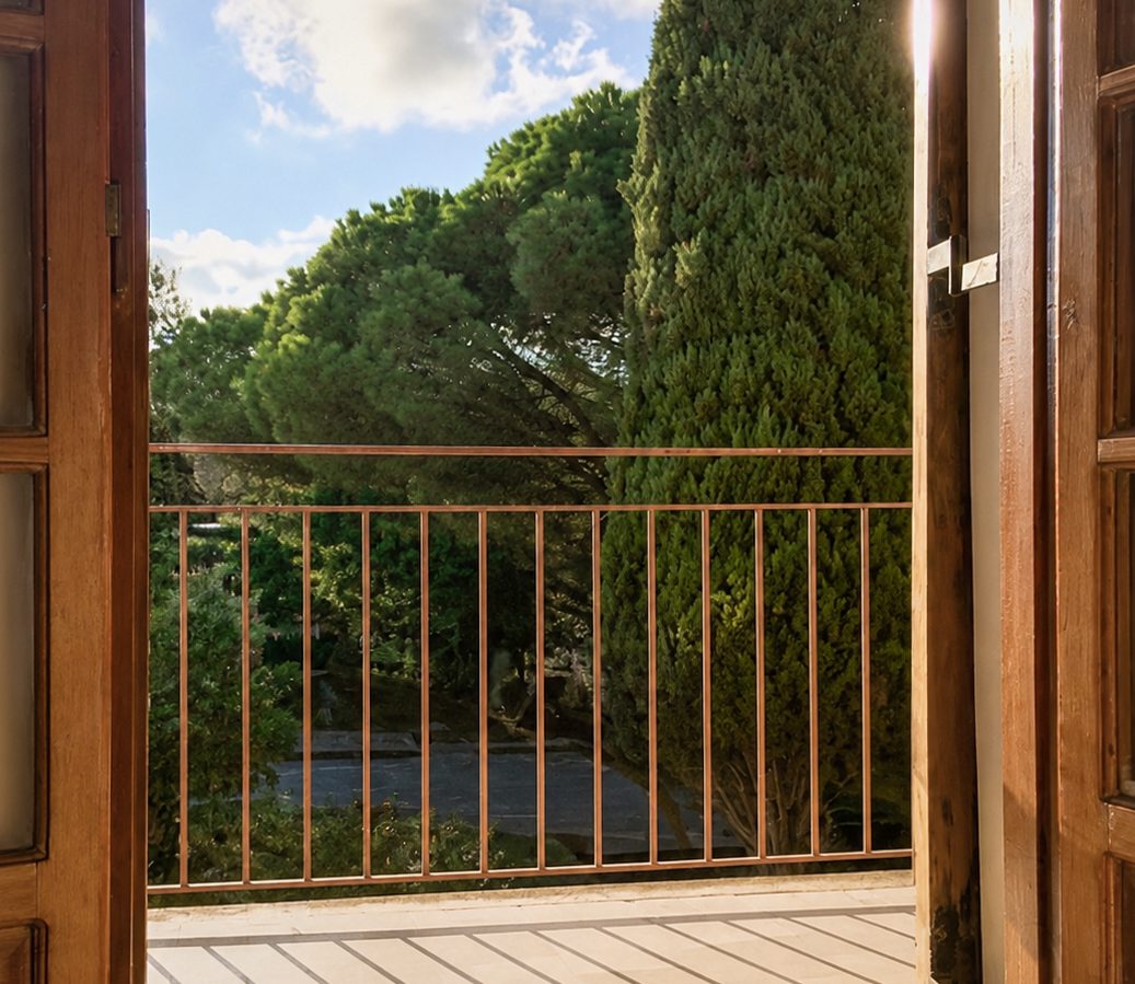 West balcony with park view at The Olive Tree House