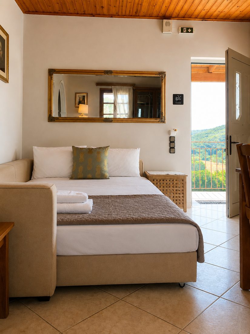 The living room sofa opened as a double bed for a 5th guest