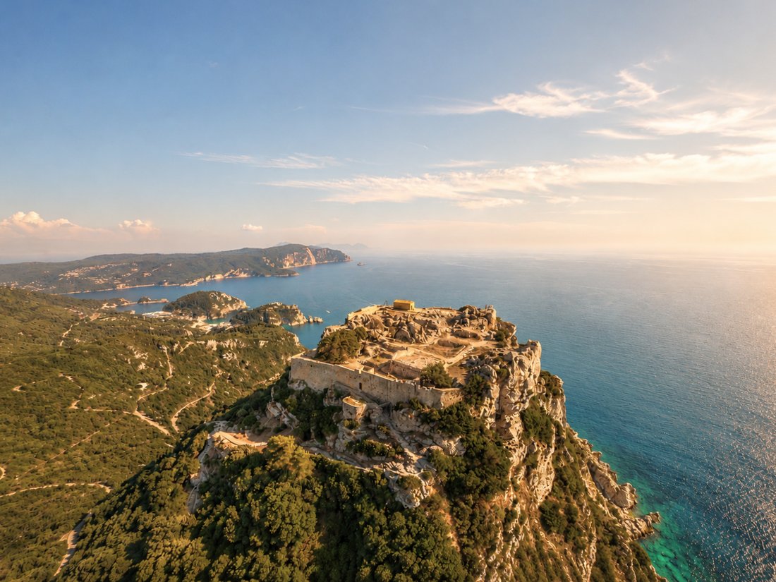 Angelokastro fortress above the coastline